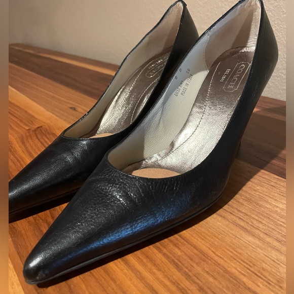 Coach Black Leather Pointed Toe Heels - Picture 1 of 7